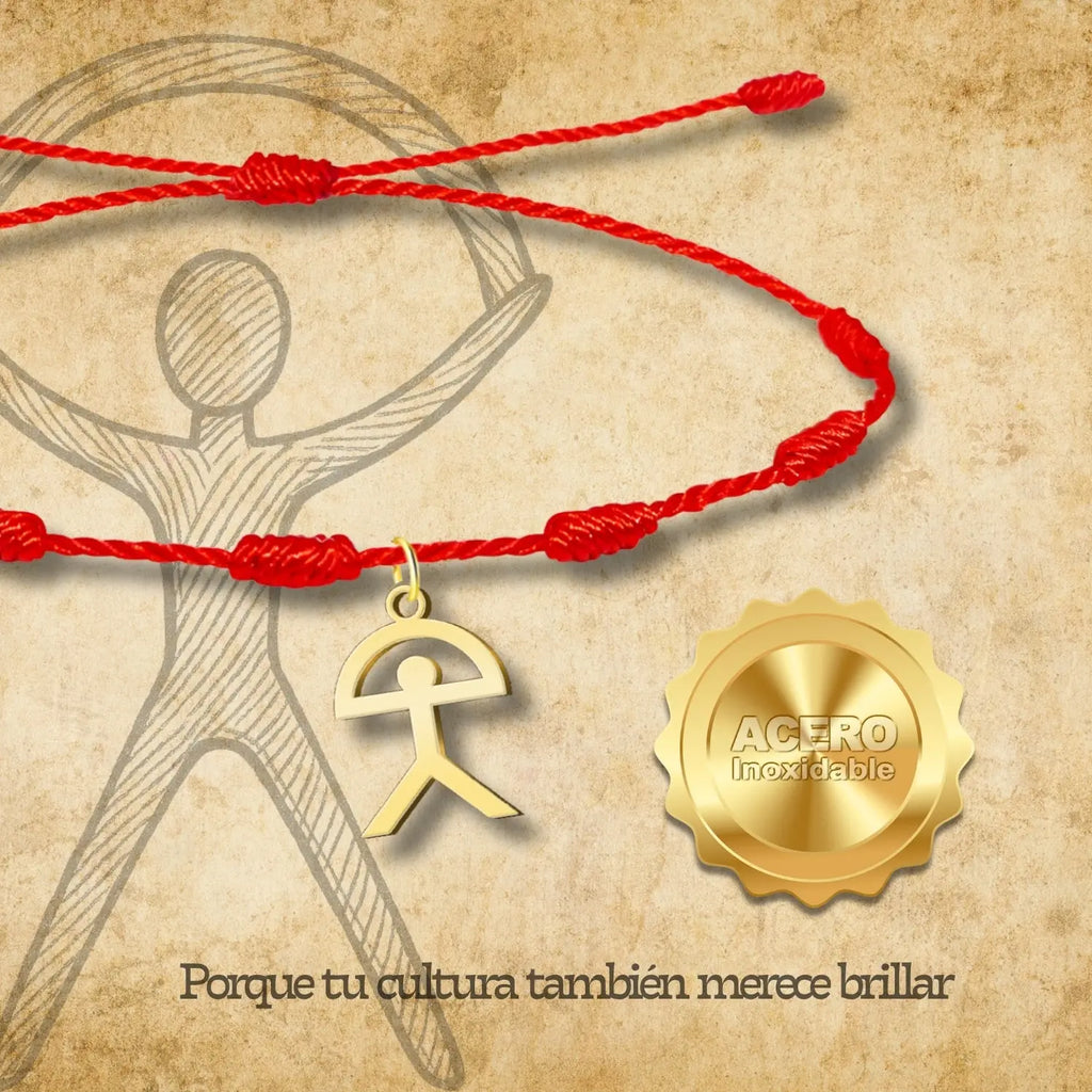 Pulsera de 7 Nudos con Indalo en Acero Dorado acabado