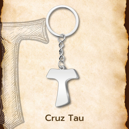 Llavero de Cruz Tau Acero