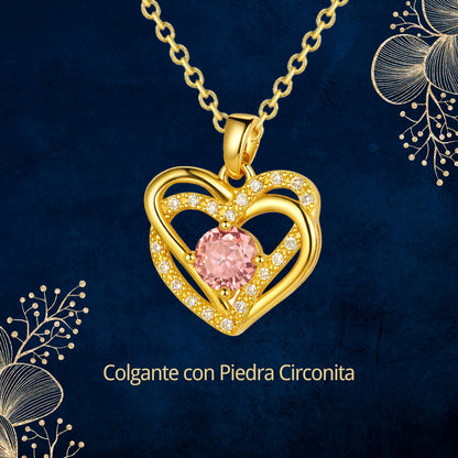 Collar Acero y  colgante Cobre con Piedra Circonita para Regalar a Alma Gemela
