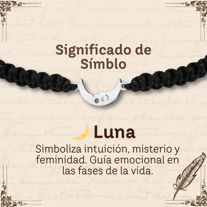 Pulsera Hilo Destino con Luna Acero Plateado