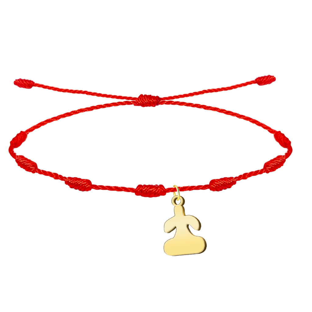 Pulsera roja de 7 nudos con colgante dorado del Ídolo de Tara