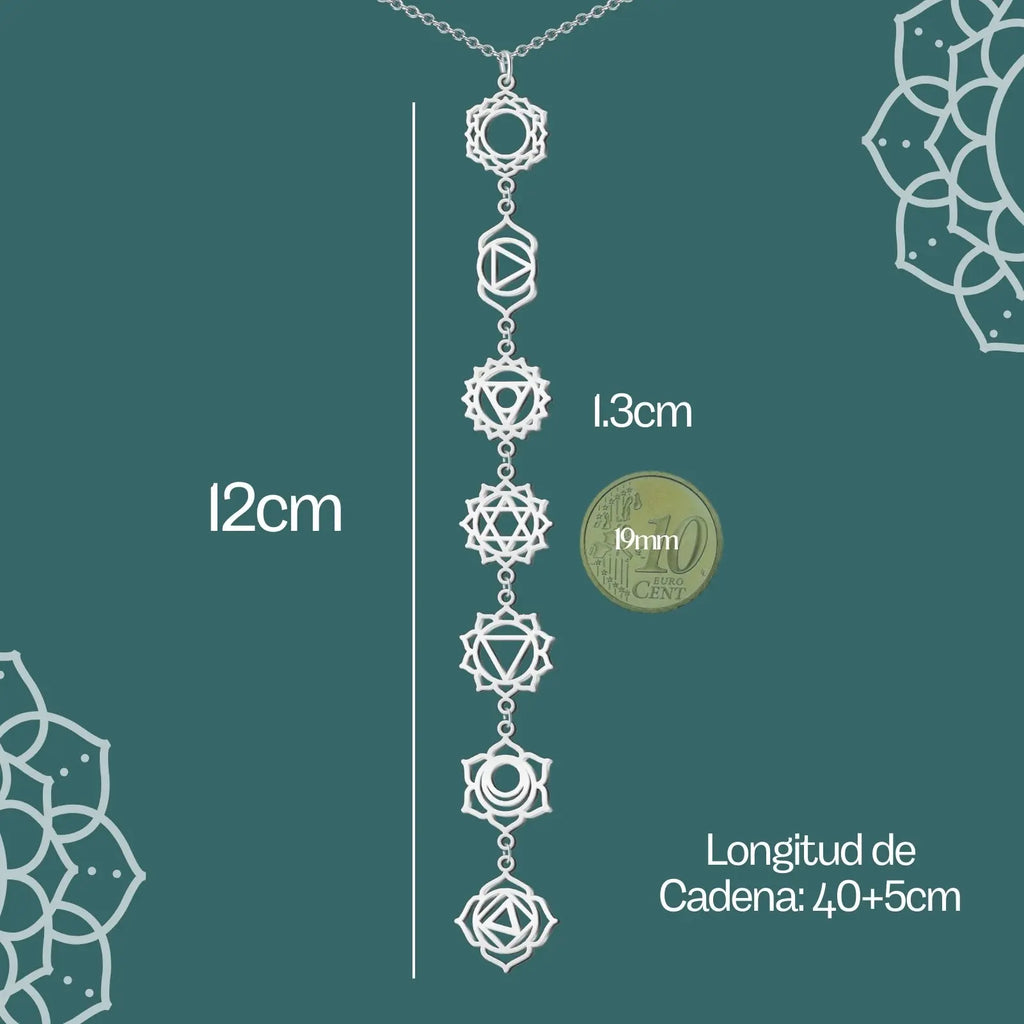 Collar 7 Chakras Acero Inoxidable , color Plateado✨ Amuleto Energético con Regalo Pulsera Nudo de Bruja - cotigo