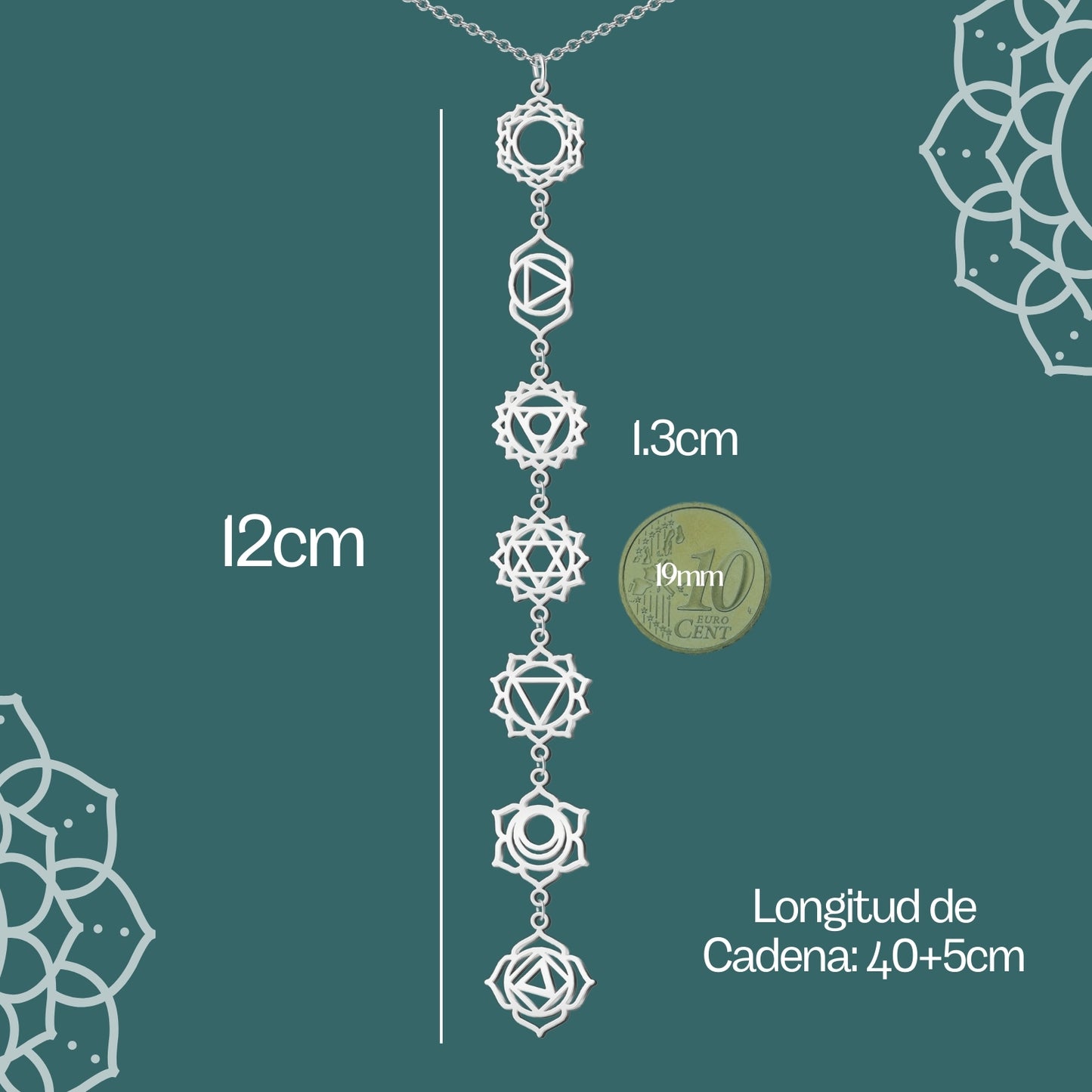 Collar 7 Chakras Acero Inoxidable , color Plateado✨ Amuleto Energético con Regalo Pulsera Nudo de Bruja