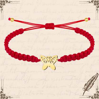 Pulsera Hilo Destino con Mariposa Acero Dorado