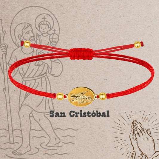 Pulsera Hilo Encerado con San Cristóbal color Dorado