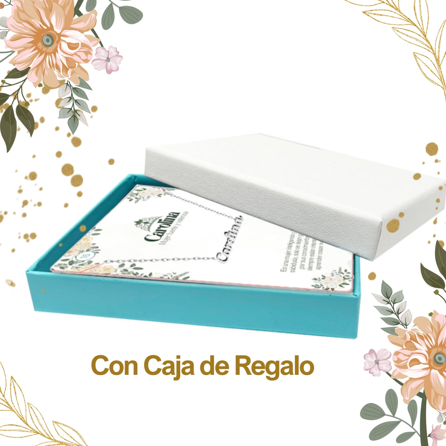 Collar con Nombre en Acero Inoxidable, Color Plateado, Incluye Tarjeta con el Significado de 60 Nombres + Caja de Regalo  y Pulsera 7 Nudos de Regalo