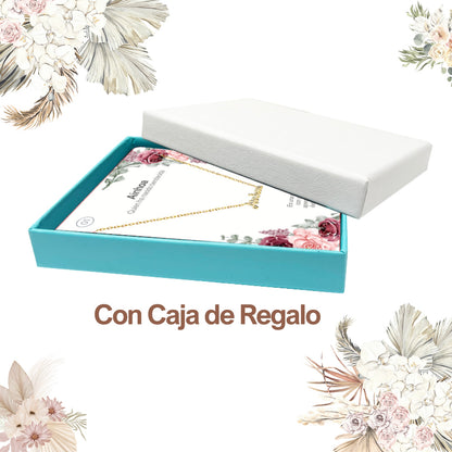 Collar con Nombre en Acero Inoxidable, Color Dorado, Incluye Tarjeta con el Significado de 60 Nombres + Caja de Regalo  y Pulsera 7 Nudos de Regalo