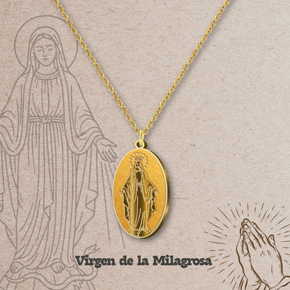 Colgante Acero Virgen de la Milagrosa color Dorado