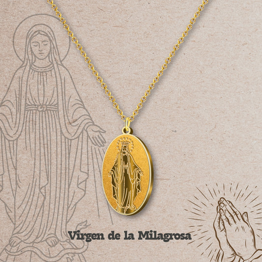 Colgante Acero Virgen de la Milagrosa color Dorado