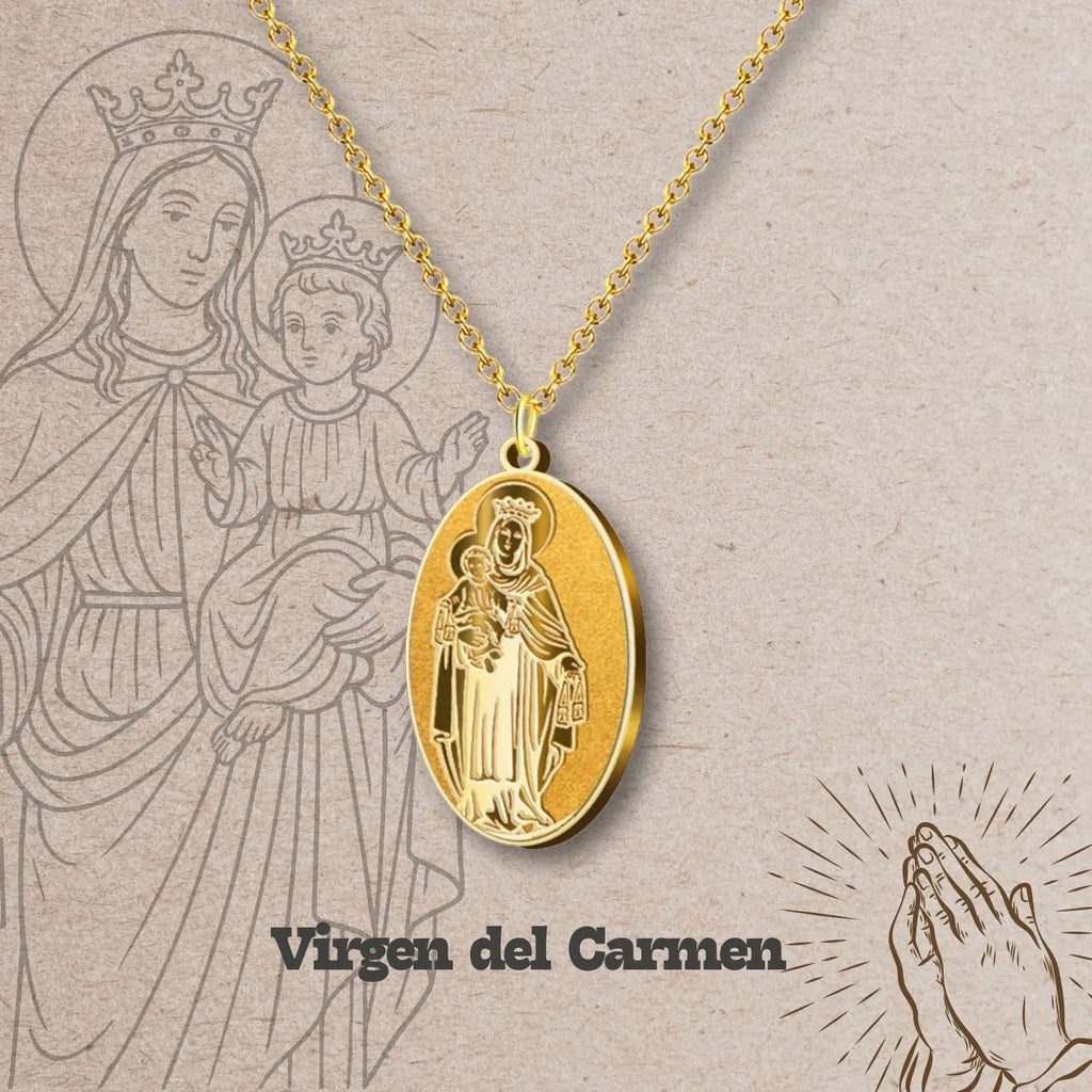 Collar Virgen del Carmen Acero Inoxidable Dorado - cotigo