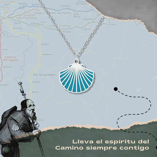 Collar del Camino de Santiago - Conchas de Santiago, recuerdos ruta del peregrino, cruz de santiago, joyas mujer + regalo una pulsera de 7 nudos.