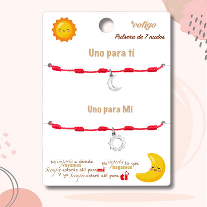 2 pulseras 7 nudos 💕 Una para ti, una para mí. Regalo con significado para Amor, Pareja, Amistad, Familia. Además