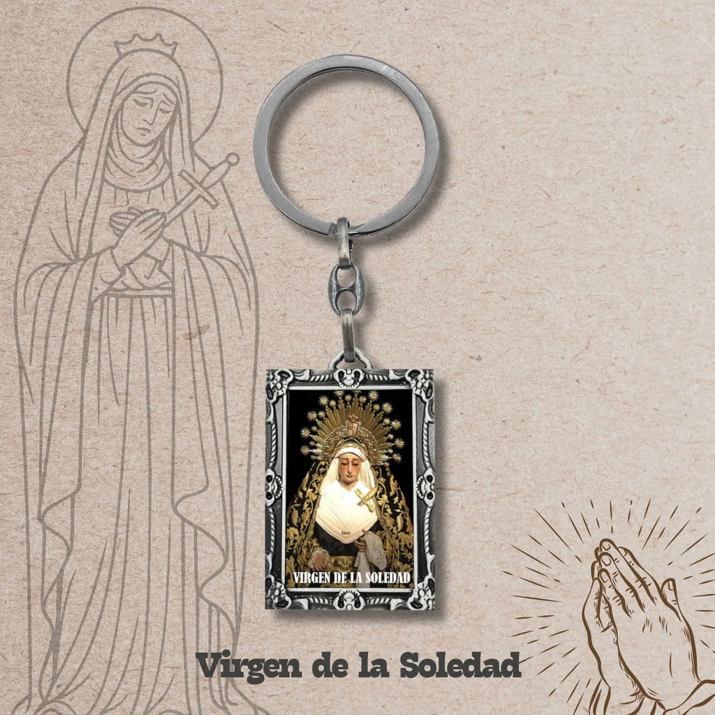 Llavero Virgen de la Soledad con Imagen Coloreado acabado