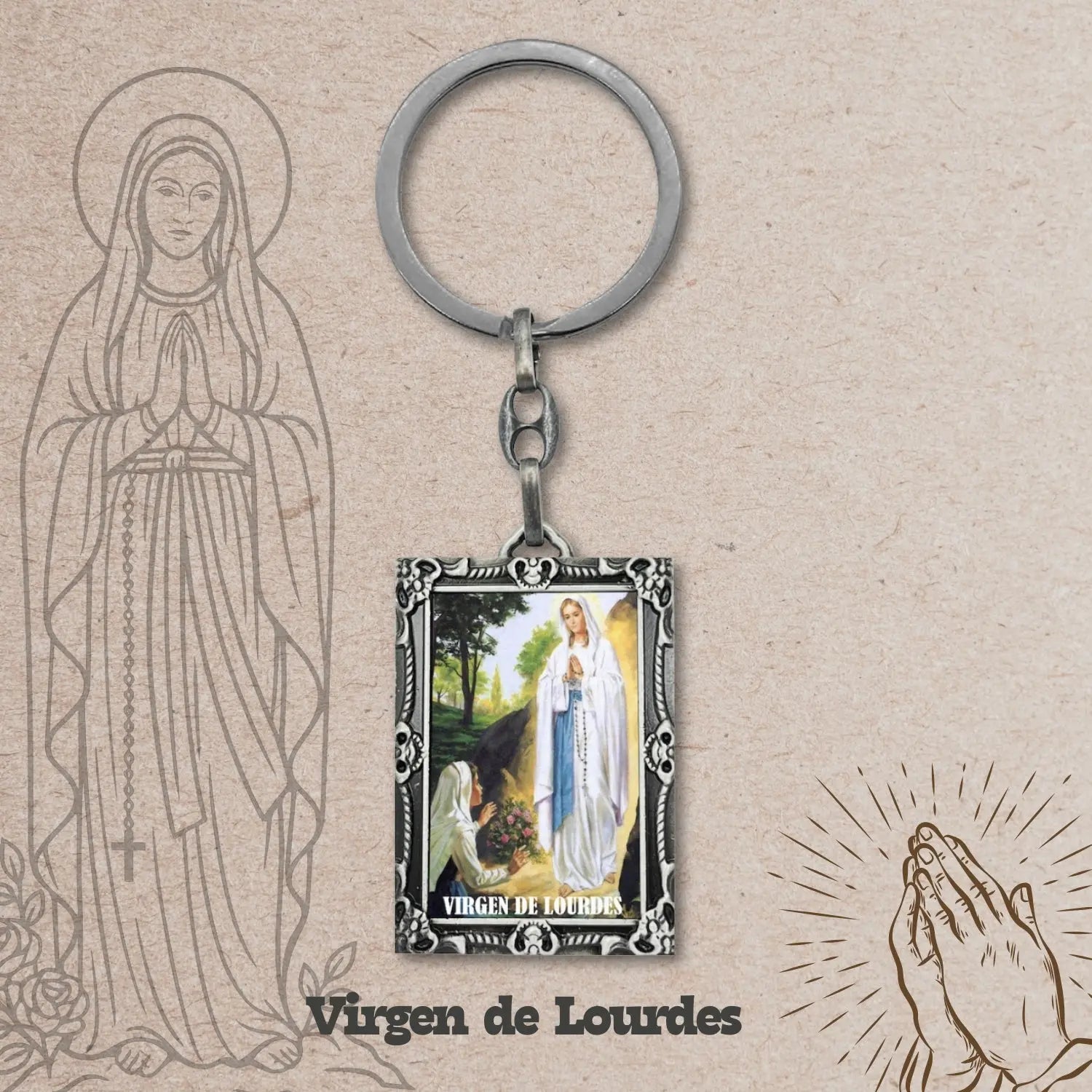 Llavero Virgen de Lourdes con Imagen a Color - cotigo