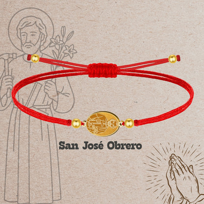 Pulsera Hilo Encerado con SAN JOSE OBRERO color Dorado