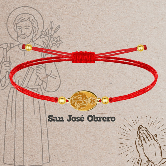 Pulsera Hilo Encerado con SAN JOSE OBRERO color Dorado