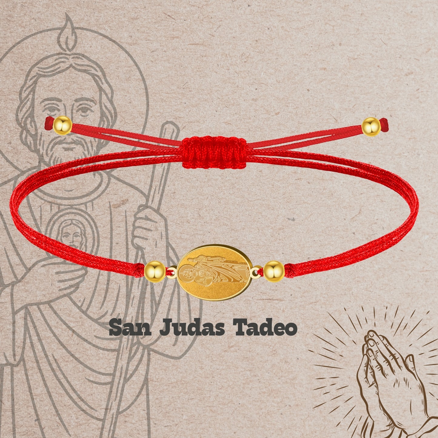 Pulsera Hilo Encerado con SAN JUDAS TADEO color Dorado