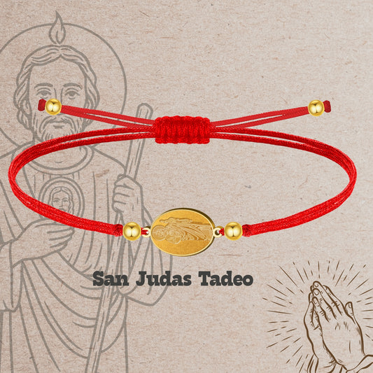 Pulsera Hilo Encerado con SAN JUDAS TADEO color Dorado