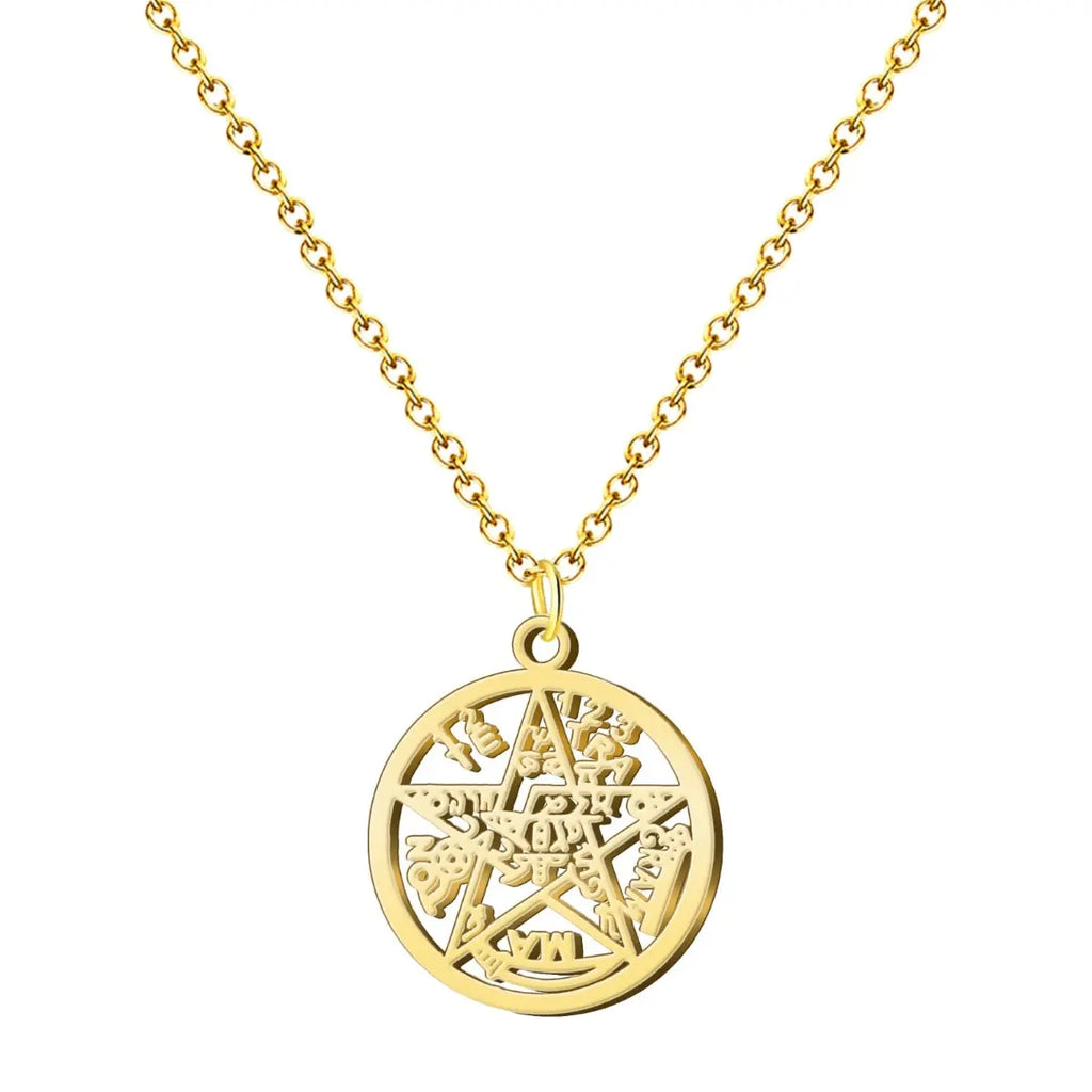 Colgante Medalla de Tetragrámaton con Diseño Calado Y Acero Dorado