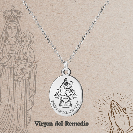 Colgante Virgen del Remedio Acero Plateado