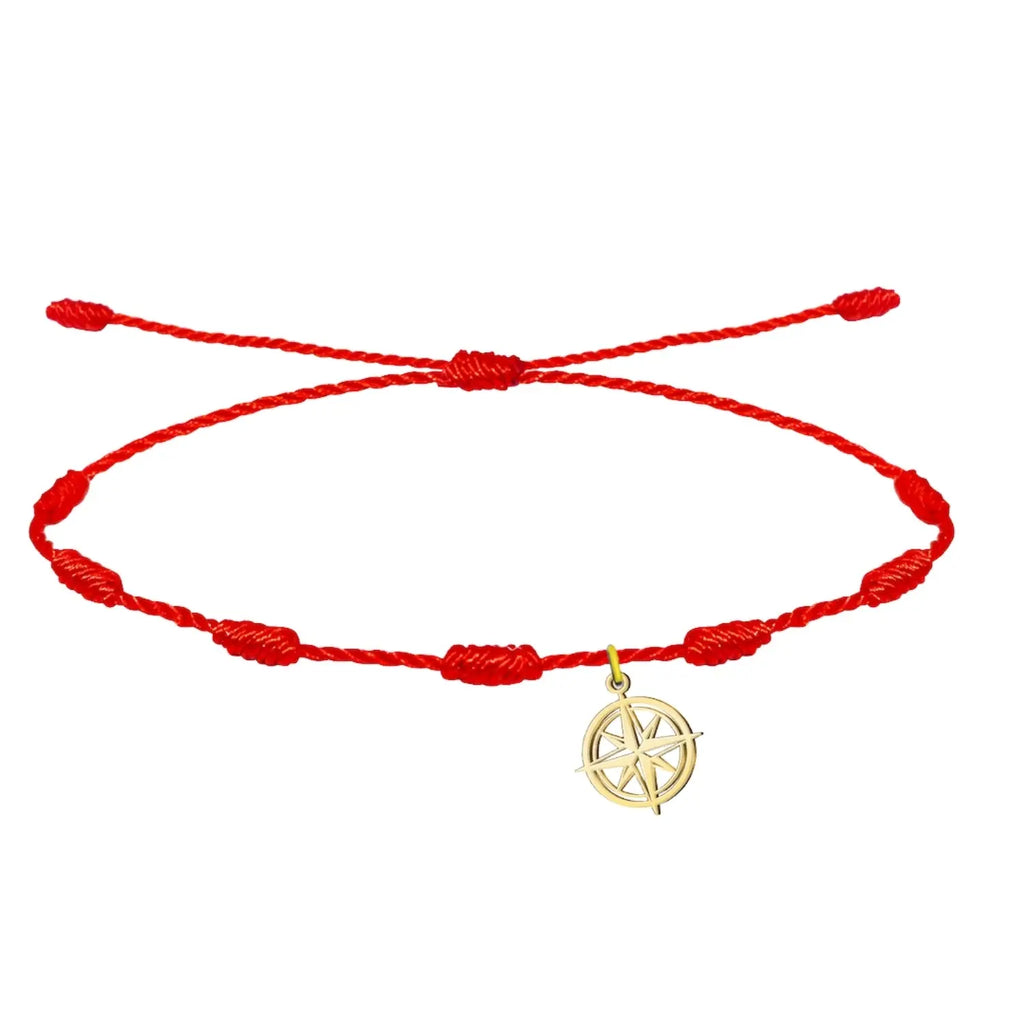 Pulsera 7 Nudos con Rosa de los Vientos en Acero Dorado