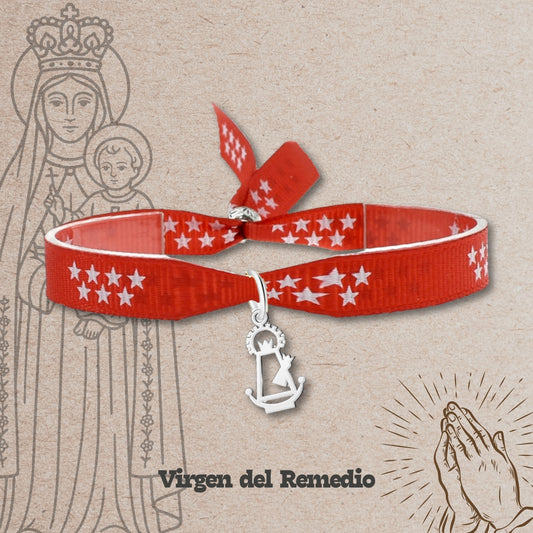 Pulsera Bandera de madrid con colgante  Virgen de la Almudena Acero Plateado