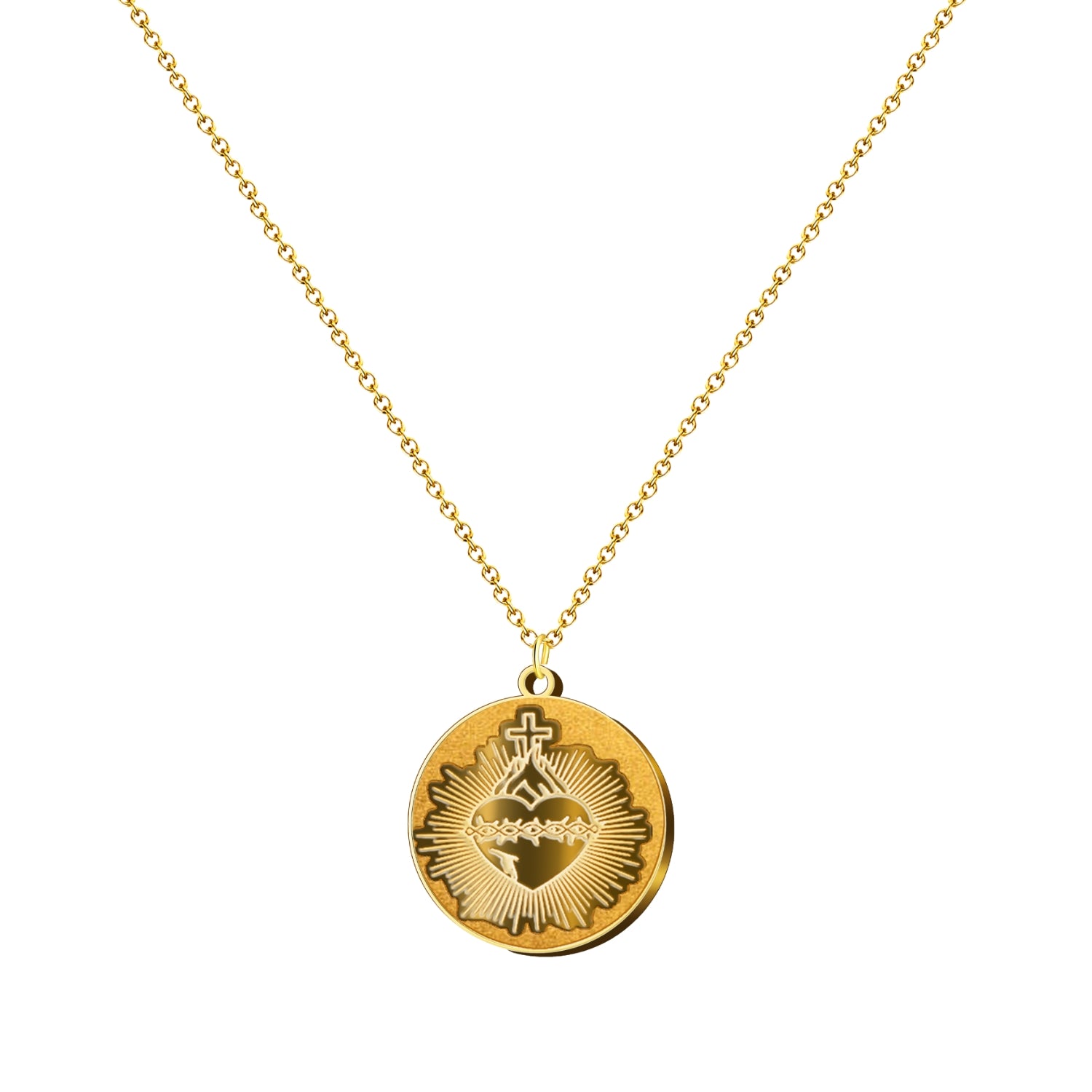 Collar dorado con medalla del Sagrado Corazón de Jesús