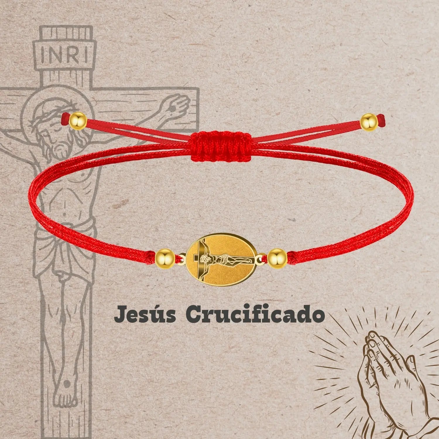 Pulsera Hilo Encerado con Jesús Crucificado color Dorado - cotigo