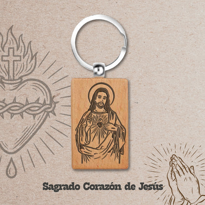 Llavero de Madera con CORAZON DE JESUS