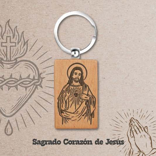 Llavero de Madera con CORAZON DE JESUS