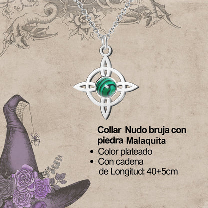 Colgante Nudo bruja Acero con Malaquita