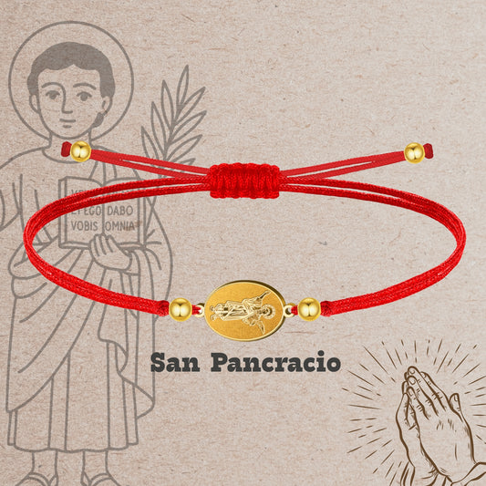 Pulsera Hilo Encerado con SAN PANCRACIO color Dorado