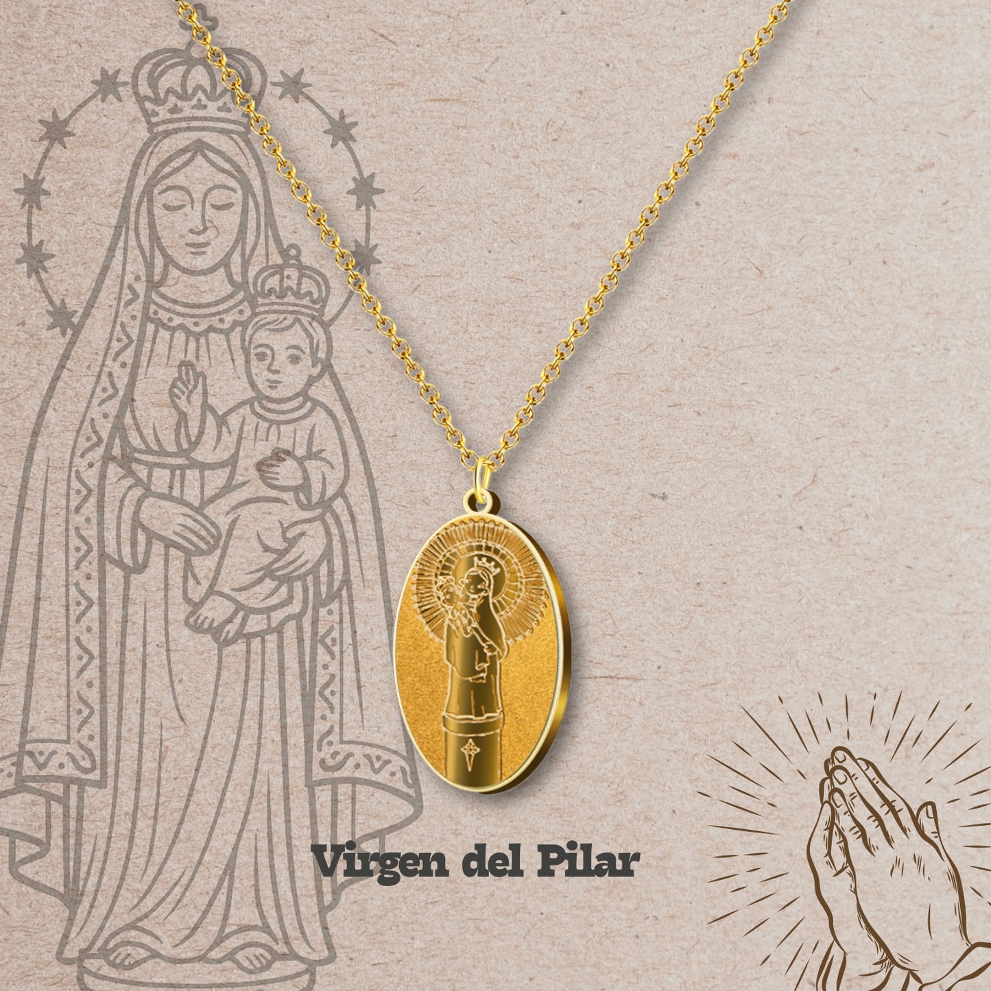 Colgante Acero VIRGEN DEL PILAR color Dorado