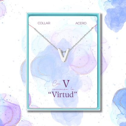 Collar Letra V Acero color Plateado