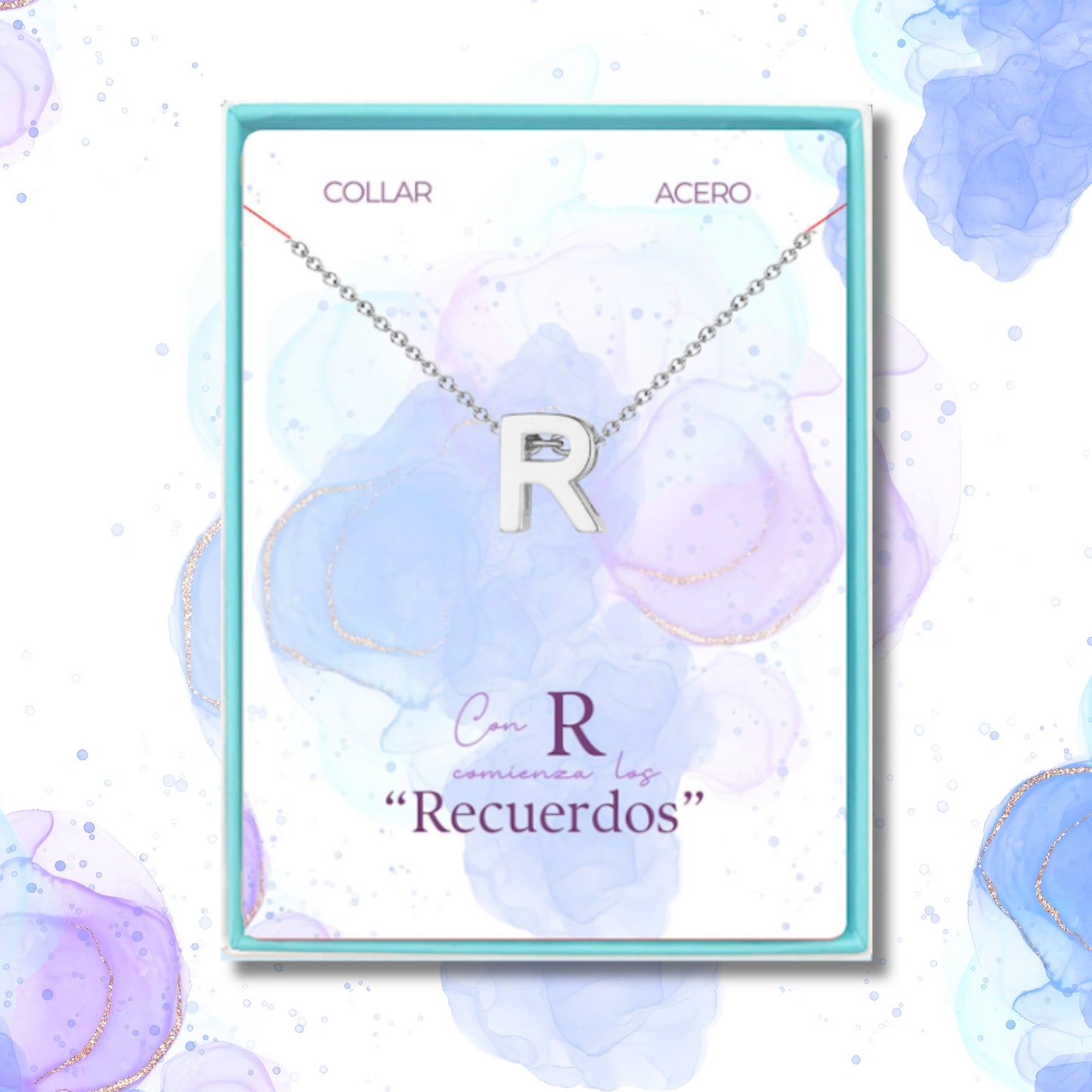Collar Letra R Acero color Plateado