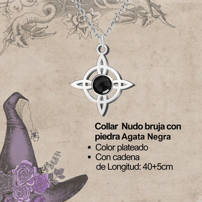 Colgante Nudo bruja Acero con Agata negra