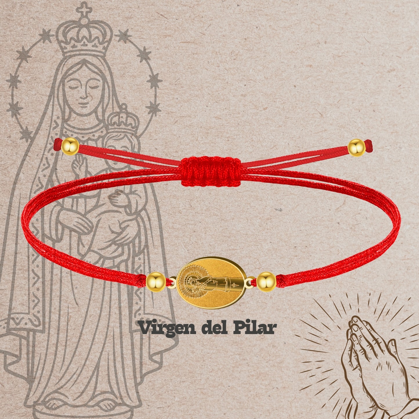 Pulsera Hilo Encerado con VIRGEN DEL PILAR color Dorado
