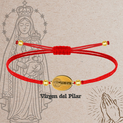 Pulsera Hilo Encerado con VIRGEN DEL PILAR color Dorado
