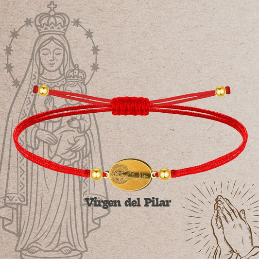 Pulsera Hilo Encerado con VIRGEN DEL PILAR color Dorado