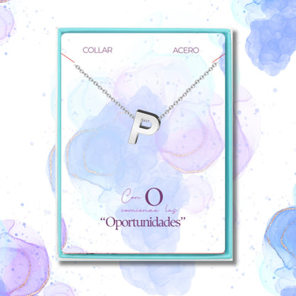 Collar Letra P Acero color Plateado