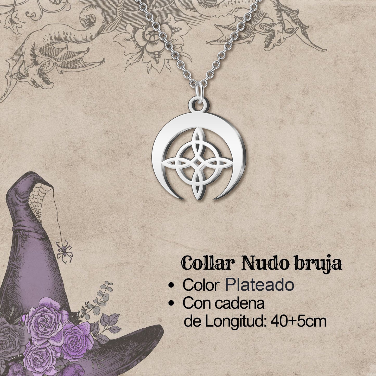 Colgante Nudo bruja Acero Plateado