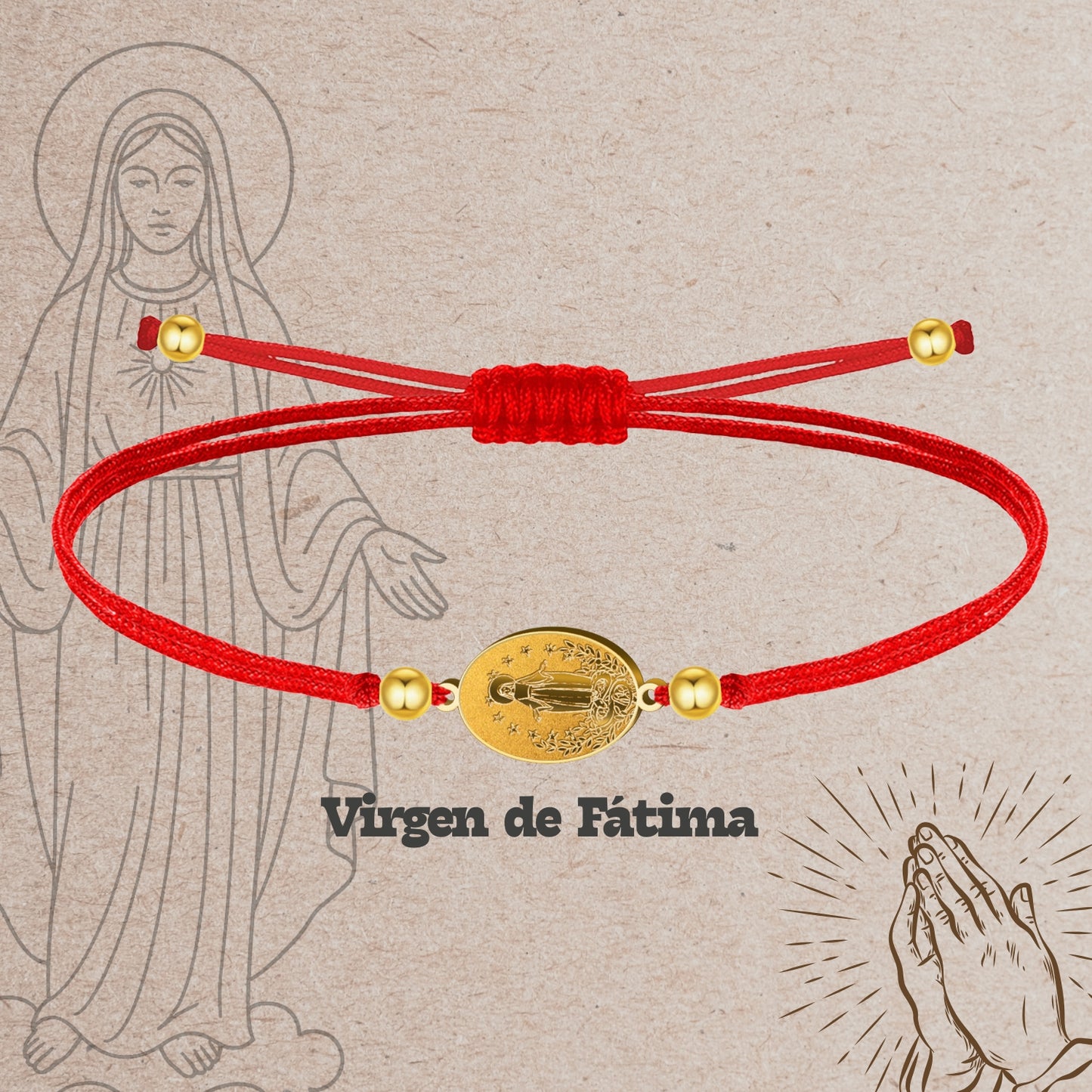 Pulsera Hilo Encerado con VIRGEN DE FATIMA color Dorado
