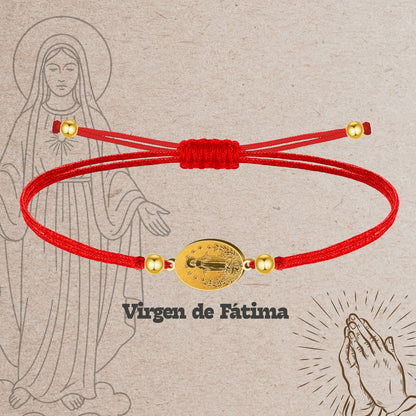 Pulsera Hilo Encerado con VIRGEN DE FATIMA color Dorado