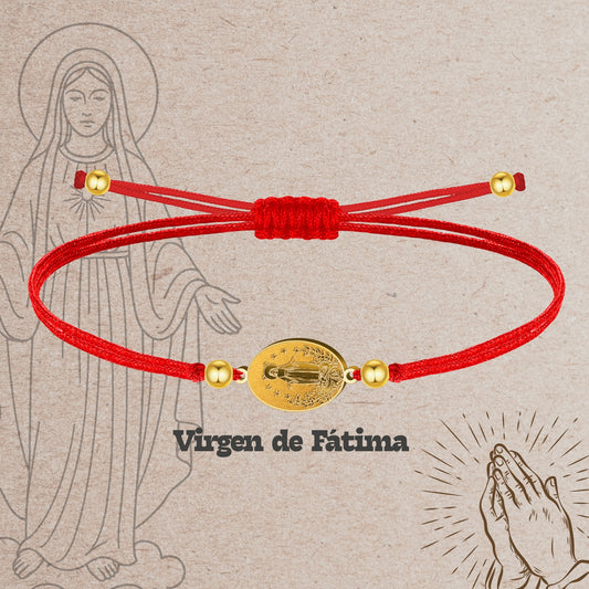 Pulsera Hilo Encerado con VIRGEN DE FATIMA color Dorado