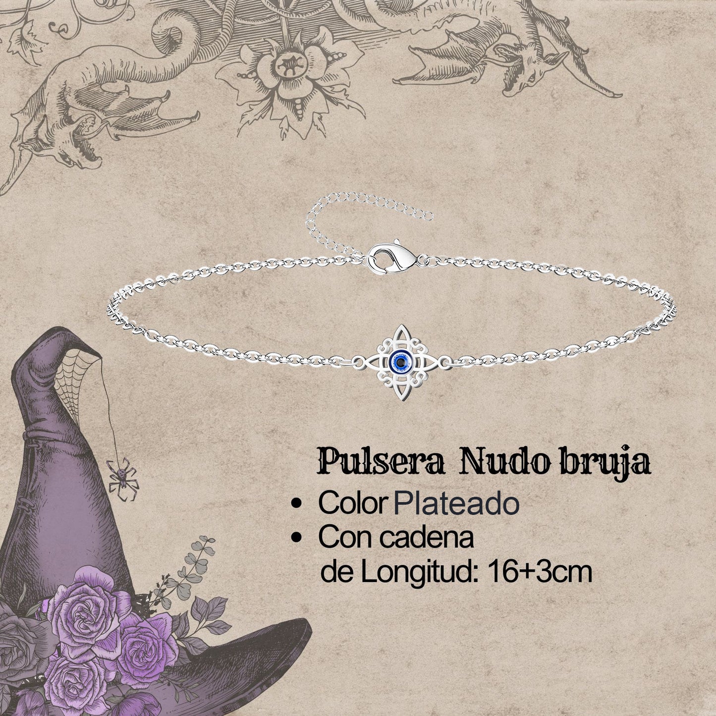 Pulsera Nudo bruja Acero Inoxidable color Plateado