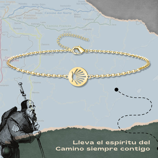 Pulsera del Camino de Santiago - Conchas de Santiago, recuerdos ruta del peregrino, cruz de santiago, joyas mujer + regalo una pulsera de 7 nudos.