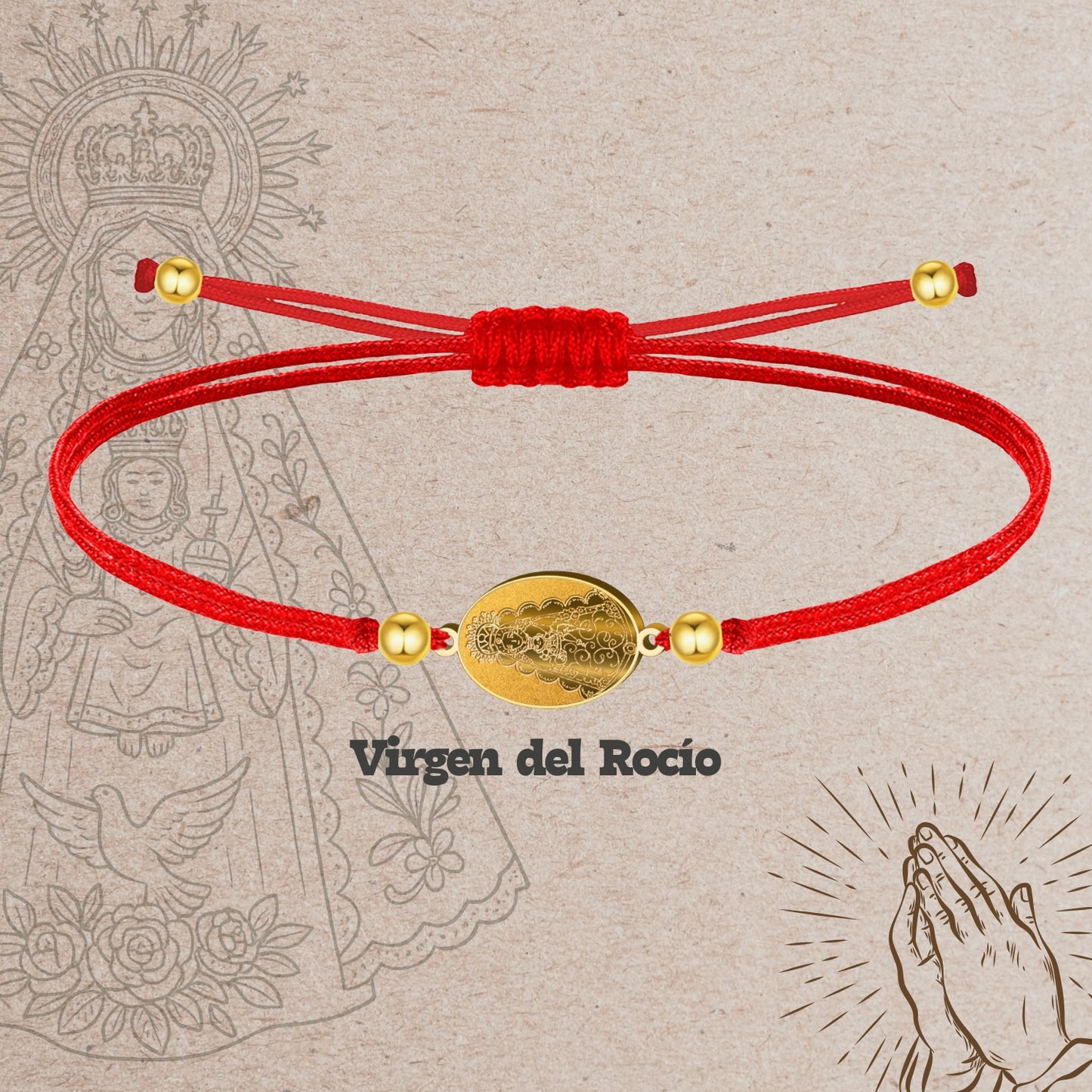 Pulsera Hilo Encerado con Virgen del Rocío color Dorado