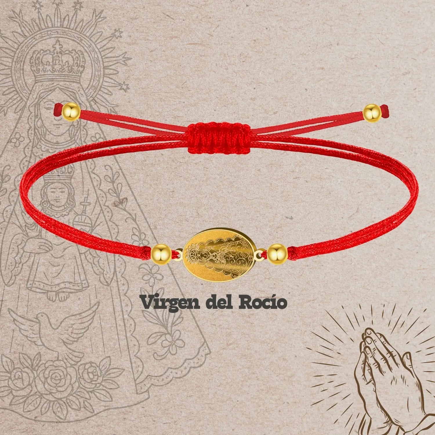 Pulsera Hilo Rojo Virgen del Rocío Acero Dorado - cotigo