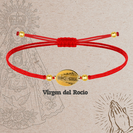 Pulsera Hilo Encerado con Virgen del Rocío color Dorado