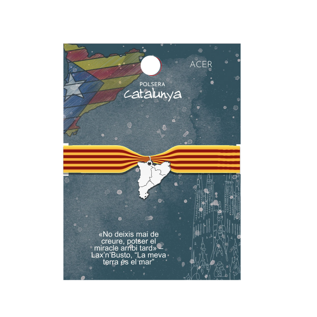 Pulsera Bandera de Cataluña con Colgante Mapa Plateado cotigo